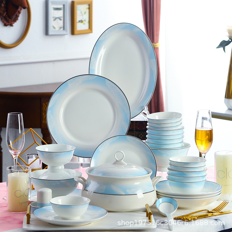 Jingdezhen bone china tableware household gift tableware suit Bowl plate daily tableware Rice Bowl Spoon pot gift porcelain 58 pieces Jingdezhen bone china tableware household gift tableware suit Bowl plate daily tableware Rice Bowl Spoon pot gift porcelain 58 pieces