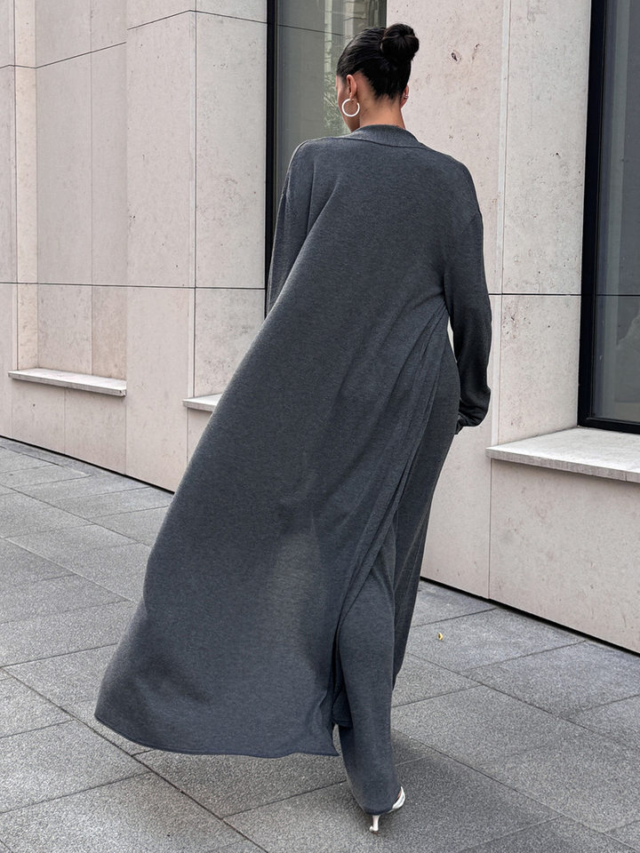 Bộ đầm dài kèm áo cardigan dệt kim dài tay nữ — Màu cà phê đậm, Màu hồng, Màu trắng, Màu xám chi tiết 112
