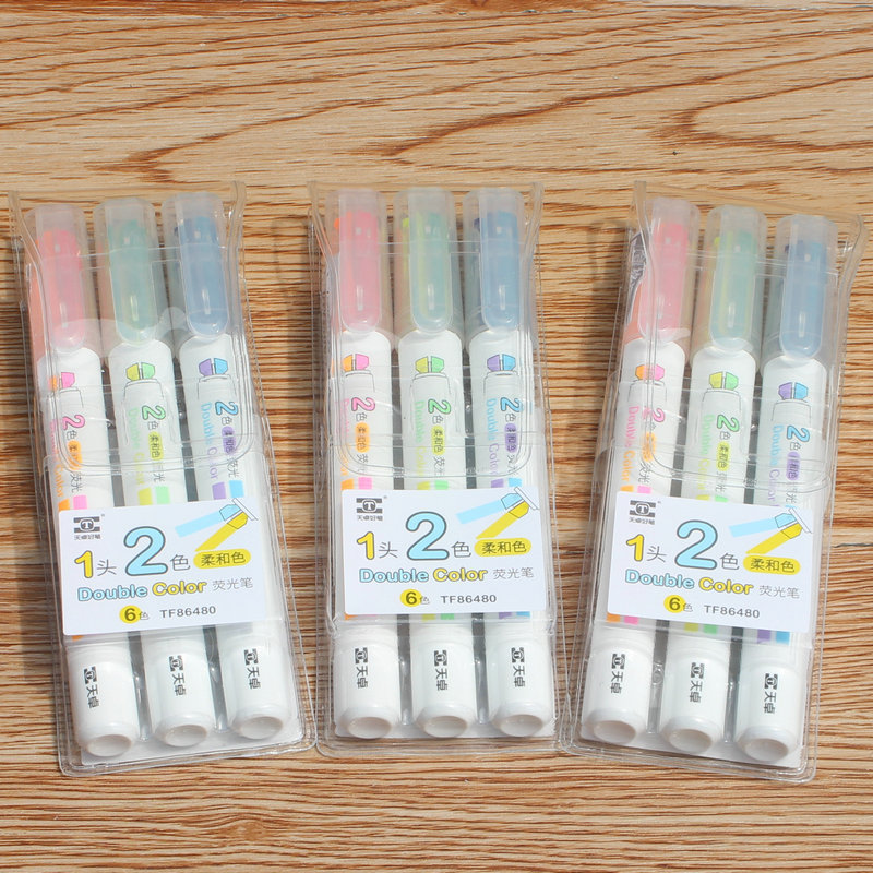 Tianzhuo 86480 Double color Fluorescent pen student pinkycolor Mark Color pen Emphasis Marker pen New products