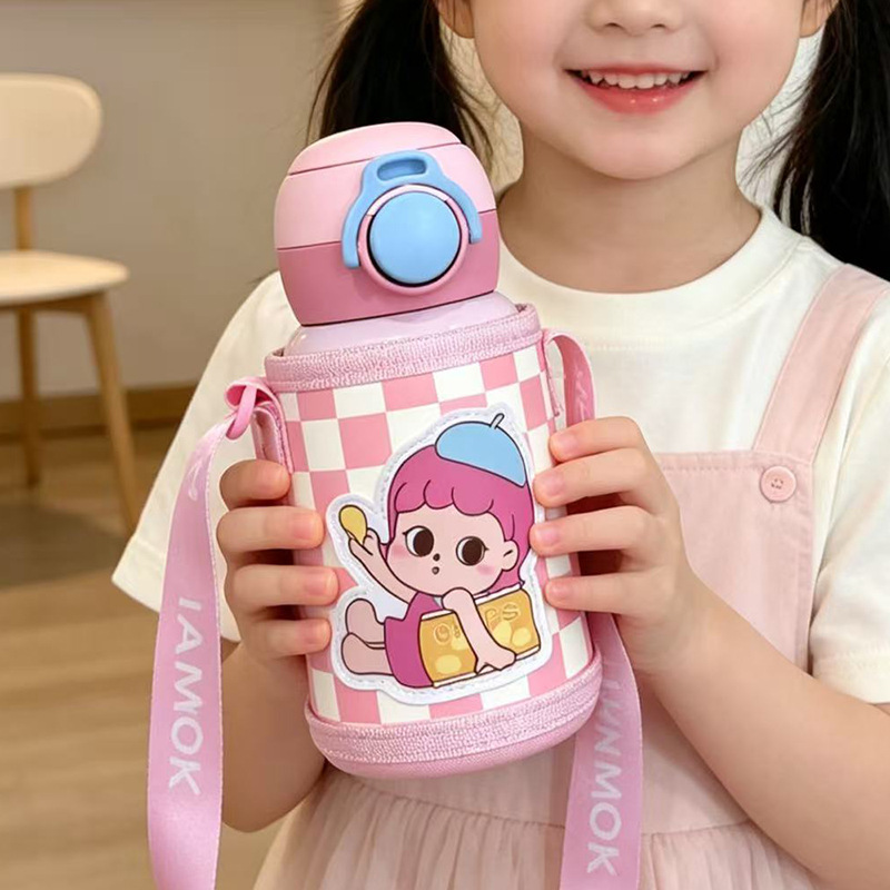 Dibujos animados 316 acero inoxidable doble bebida creativa para niños termo taza de agua de paja de asta regalo de coche portátil al por mayor image 32