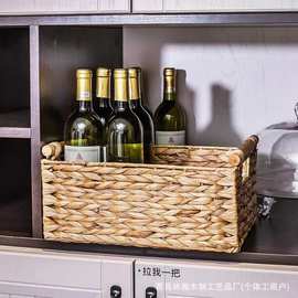 跨境水葫芦草编收纳盒杂物玩具储物筐柜橱衣物内衣储物篮零食盒
