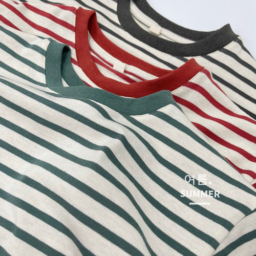 Cool and breathable striped Korean style children's short-sleeved T-shirt summer new style for boys and girls knitted casual striped T-shirt cotton