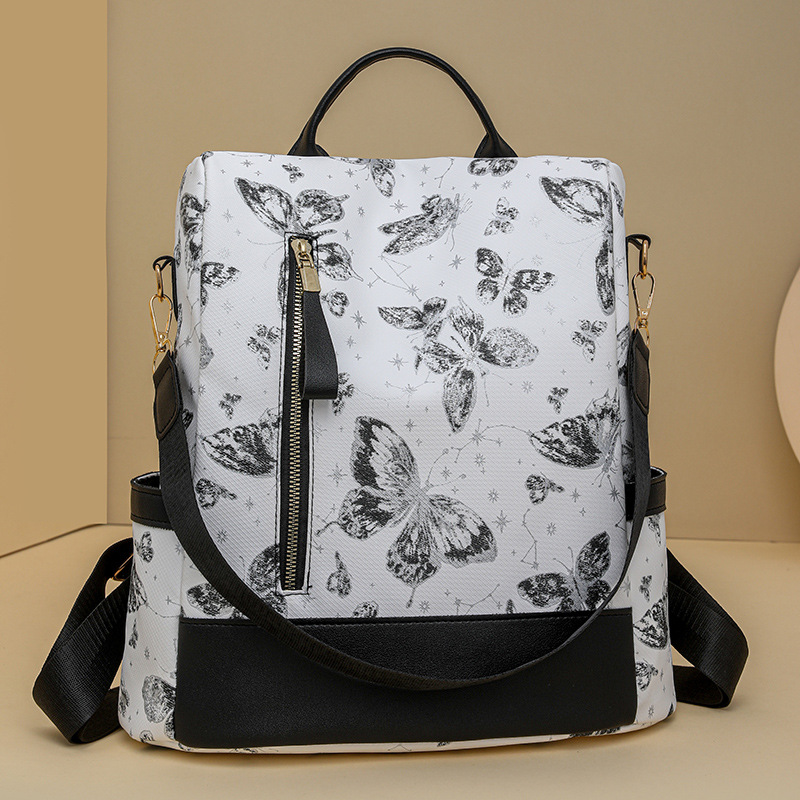 Bolso femenino con estampado de mariposa casual de moda, mochila antirrobo de viaje al aire libre de gran capacidad, mochila ligera simple