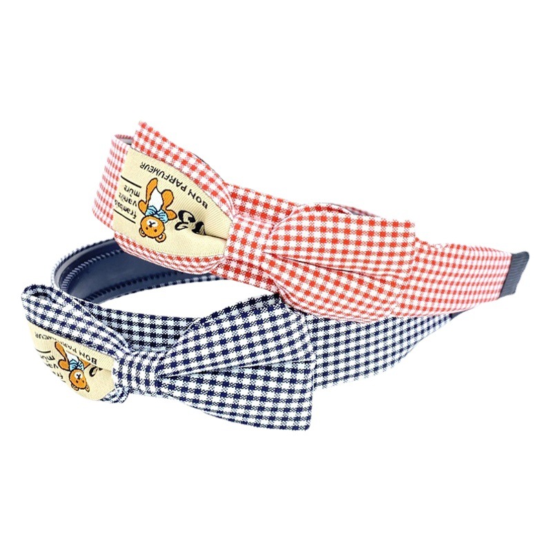 Pajarita ancha etiqueta de tela oso Plaid diadema arco diadema cabeza hebilla horquilla dos yuanes tienda supermercado accesorios para el cabello accesorios para la cabeza