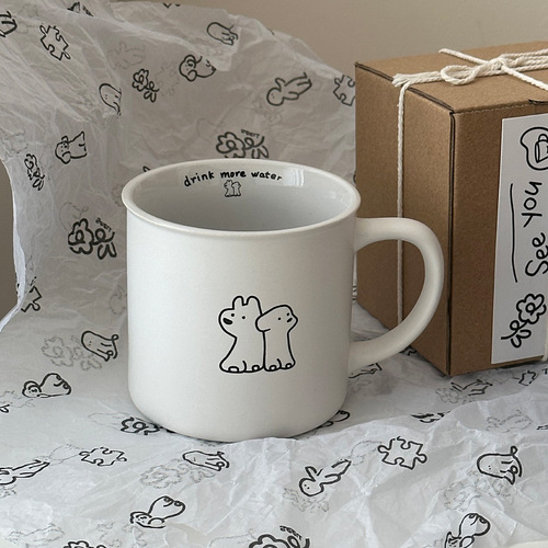 Homemade frosted small black cup puppy mug black white coffee cup niche water cup couple cup 320m