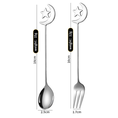 Cartoon Stars and Moon Spoons and Forks Creative 304 Stainless Steel Coffee Spoon Dessert Honey Stirring Spoon Souvenir Tableware