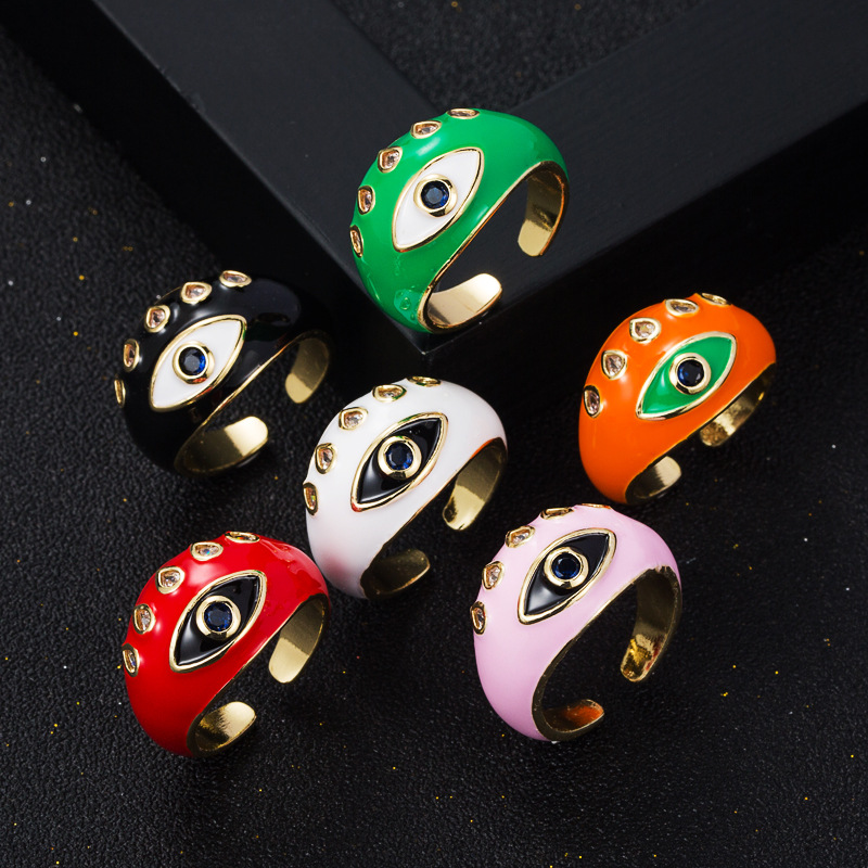 Fashion Copper Gold-plated Micro-set Zircon Drip Oil Devil's Eye Thick Ring display picture 2