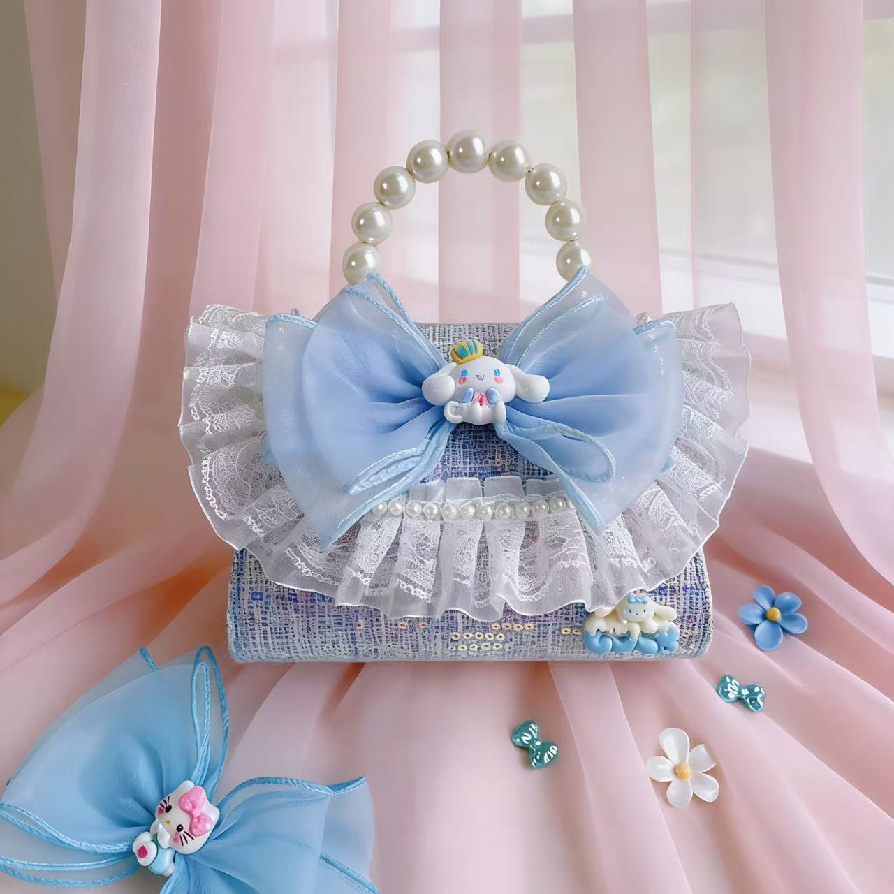 Nuevo encaje perla arco bolso cuadrado bolso de estilo extranjero versátil pequeño viento fragante bolso de chicas bolso de moda bolso de niños