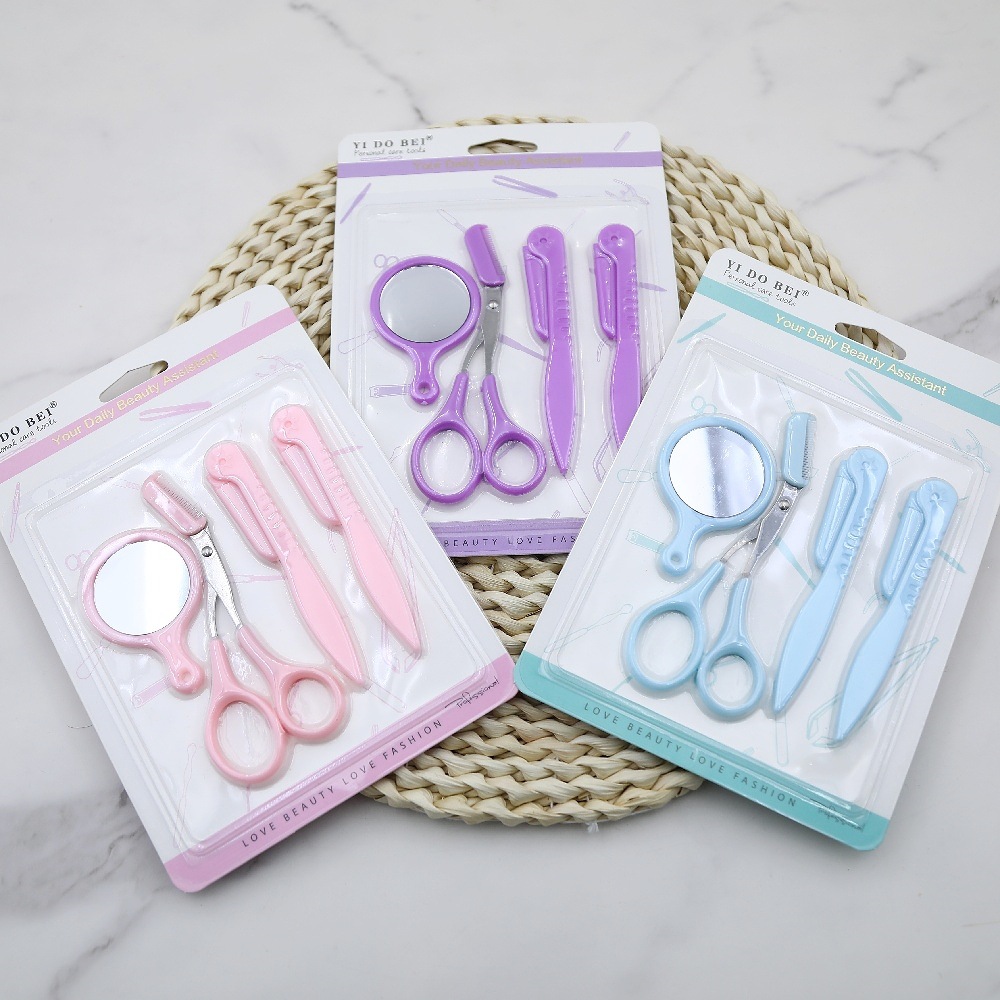 New Eyebrow Grooming Tool Set: Eyebrow Razor, Tweezers, Eyebrow Scissors, Small Mirror Combo, Suitable for Beginners, Men and Women
