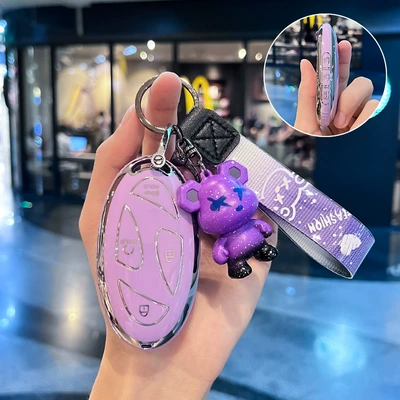 modern Hyundai key case, Car key bag - modern-o-model-smart-7-button-single-shell-purple-purple-violent-bear-pendant
