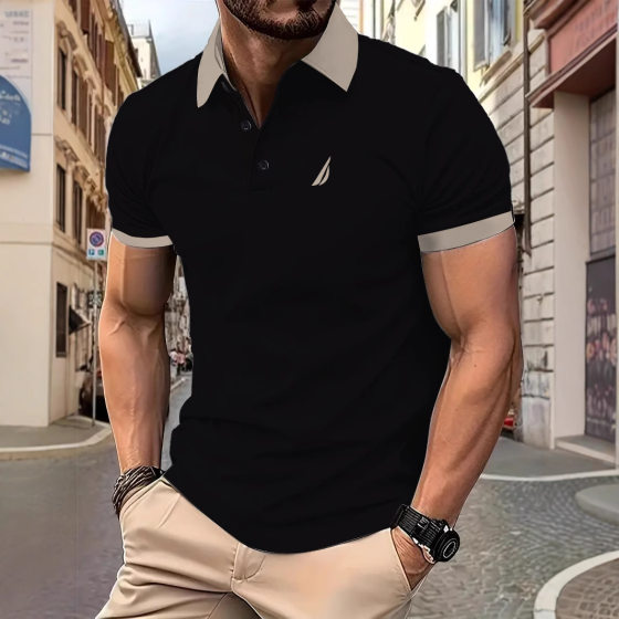 Men's New Cross-border Foreign Trade Summer Solid Color Top Popular Fashion Short-sleeved Slim-fit Casual Polo Shirt