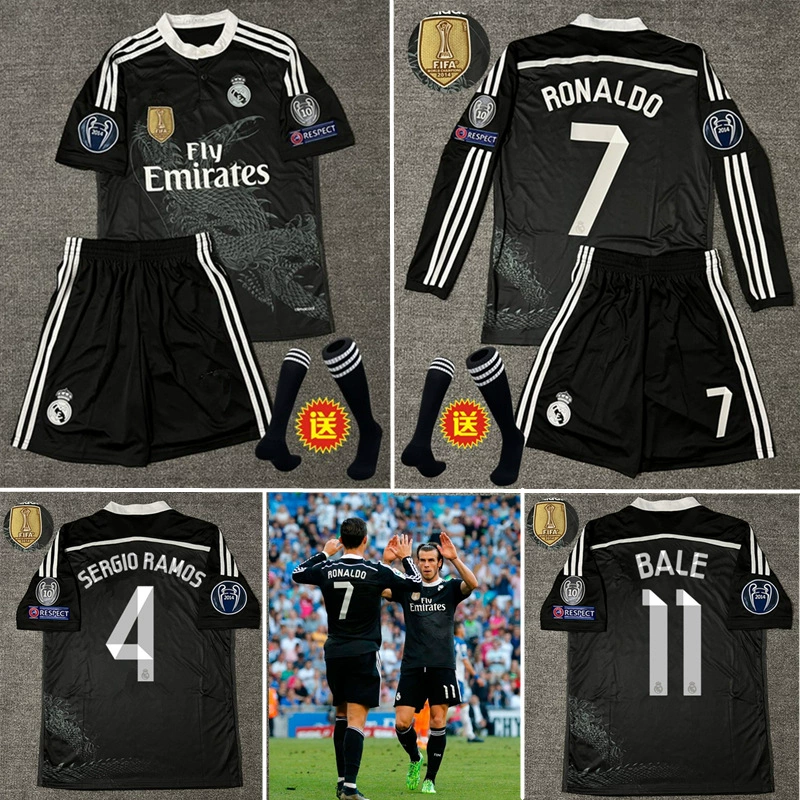 Футболка 1415 Real Madrid Black Dragon №7 C. Роналду, длинный рукав, форма Рамос Бэйл Ж. Робиньо