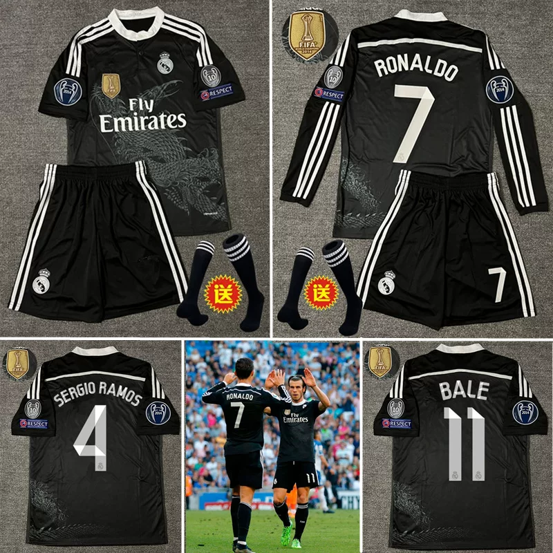 Футболка 1415 Real Madrid Black Dragon №7 C. Роналду, длинный рукав, форма Рамос Бэйл Ж. Робиньо