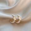8 # White camellia pearl c hoop stud earrings