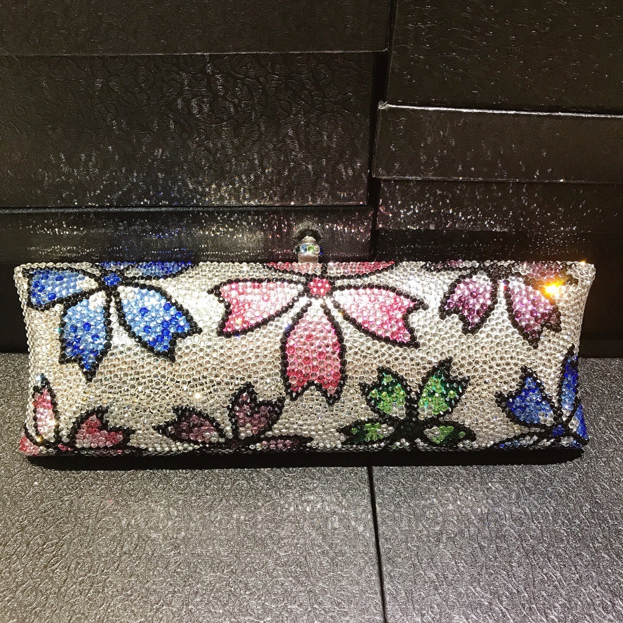 Bolsa de cena de diamantes hecha a mano bolsa de banquete de diamantes caja dura transfronteriza bolsa de cristal de diamantes bolsa de damas plata