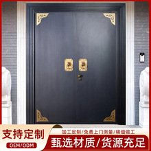 哇噢定制纯铜别墅大门双开门庭院大门不锈钢镀铜中式庭院钢铜门