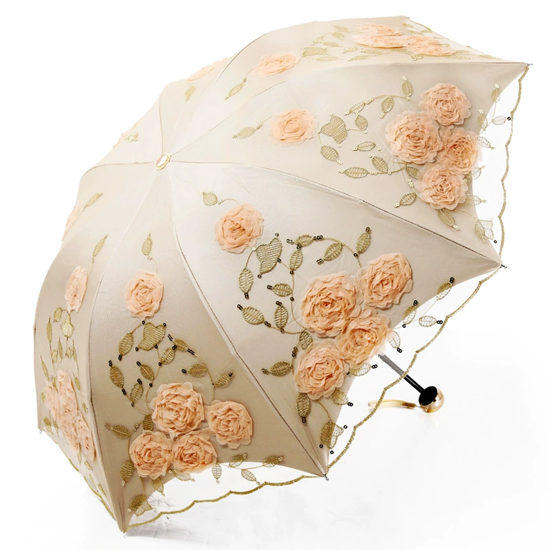 Double-layer umbrella solar-powered for princess, sun protection, UV protection, with embroidery