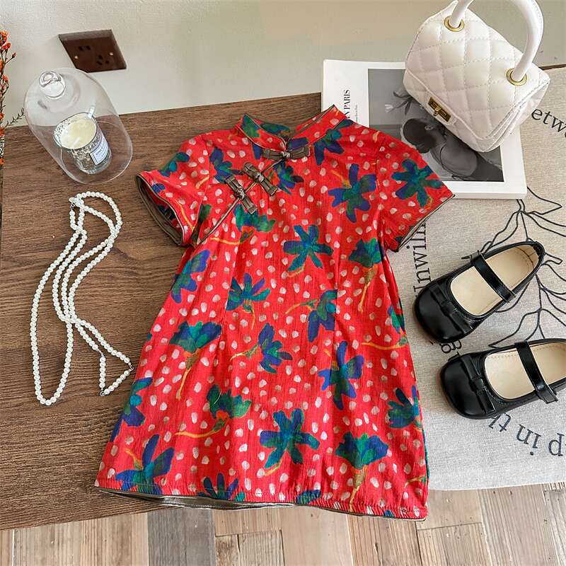 [Xianning Seven] 2025 verano cheongsam para niños niñas vestido de estilo chino nuevo verano bebé cheongsam pequeño