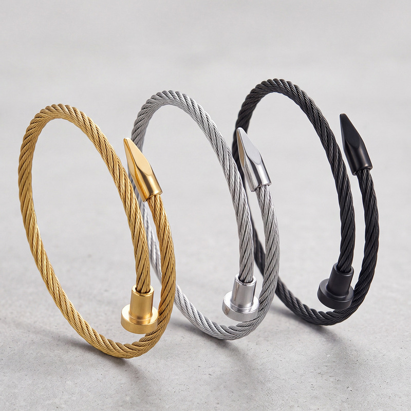 European and American Cable-Type Nail Titanium Steel Bracelet Simple Ins Style Fashionable Non-Fading 18K Gold-Plated Stainless Steel Bracelet