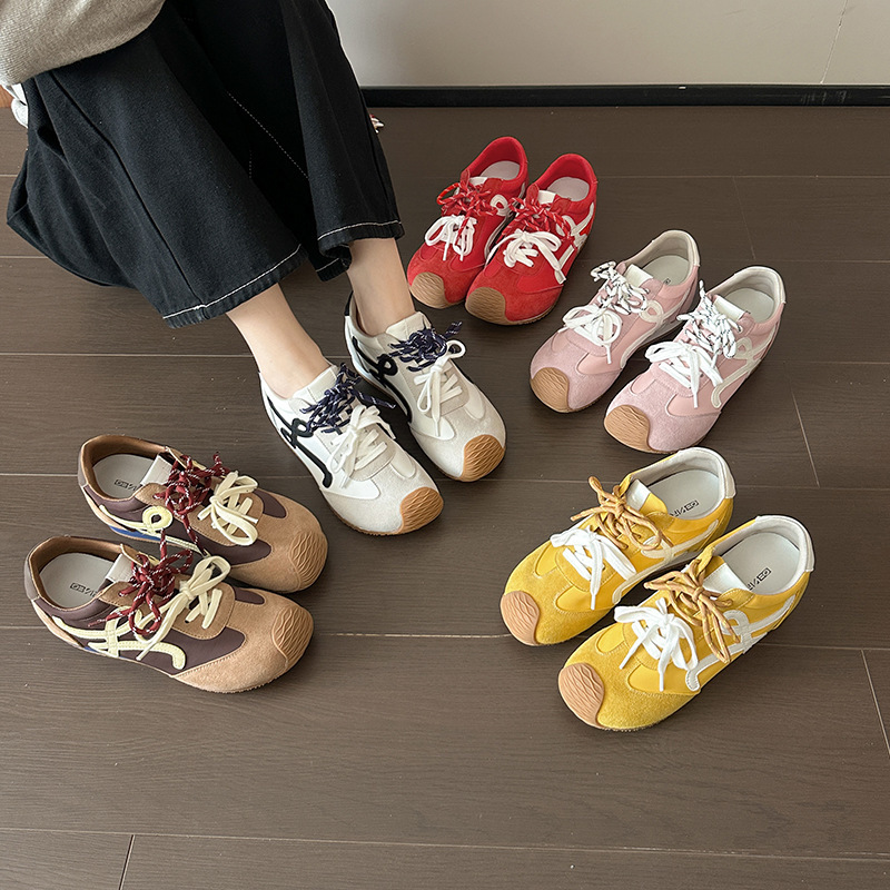 Grape Mom's Same Style Genuine Leather Height-Increasing 2025 New German Training Shoes Women's Casual Sneakers White Shoes Running Shoes