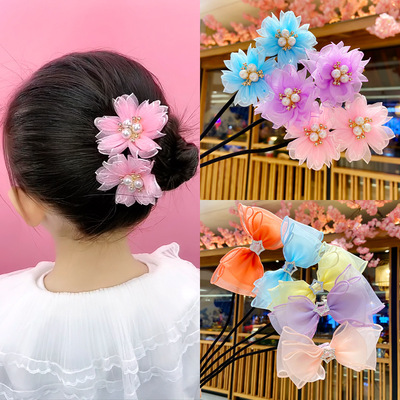 春秋兒童盤發杆小女孩不傷發蝴蝶結頭飾編發丸子頭發飾女童頭飾款