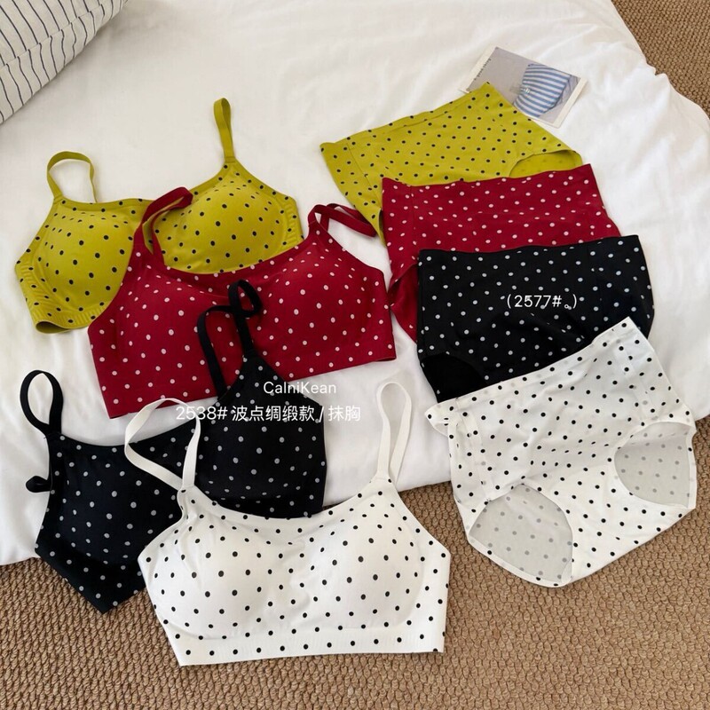 Ck&Oi Retro Polka Dot Lingerie Set Pearlescent Satin High-End Soft Seamless Comfortable Women's Bra Ck&Oi Retro Polka Dot Lingerie Set Pearlescent Satin High-End Soft Seamless Comfortable Women's Bra