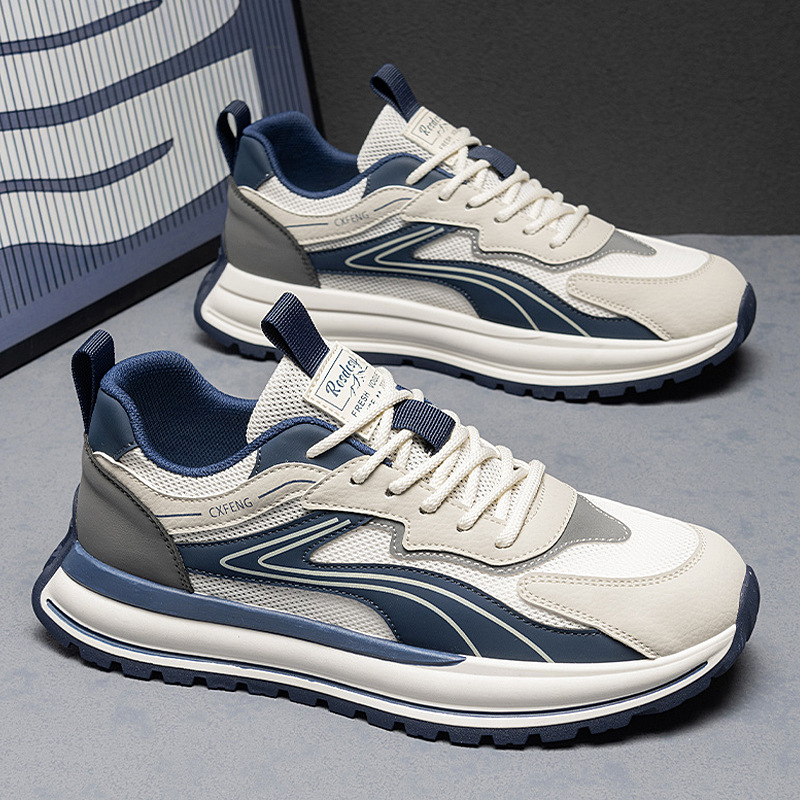 Primavera y verano 2025 para hombres, nueva malla, banda elástica fina, pies, tendencia deportiva, zapatos casuales bajos de todo fósforo para hombres