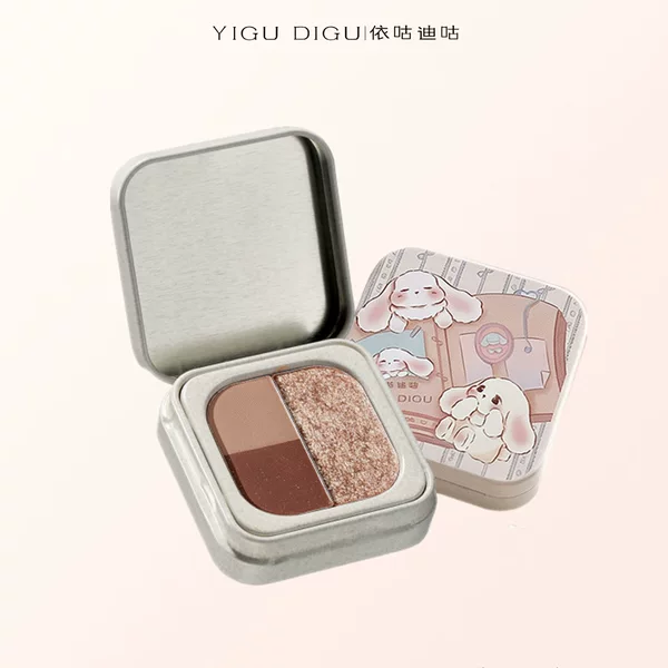 YIGUDIGU small tin case three-color eyeshadow palette matte, pearlescent, highlighter, earth tones for student daily use