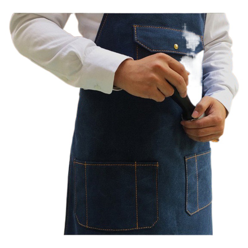 Estilo coreano de los hombres y las mujeres de moda Denim delantal personalizado tienda de café al por mayor engrosada ropa de trabajo personalizado logotipo delantal impresión