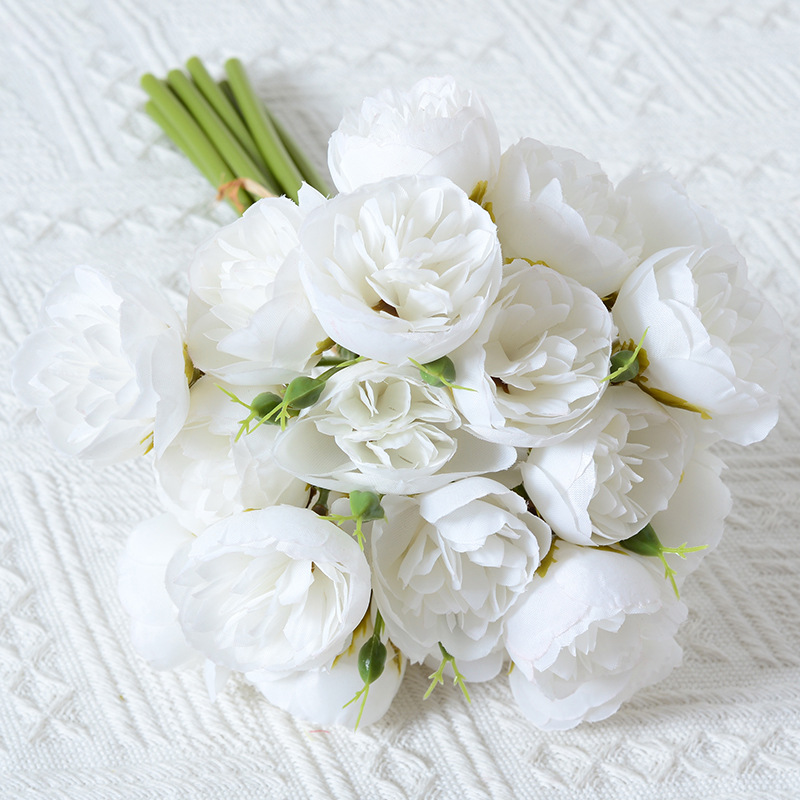 Small Rose Handle Beam Handwriting Artificial Flower 27 Head Small Peony Fake Flower Photography Props Bridal Bouquet Home Decoration
