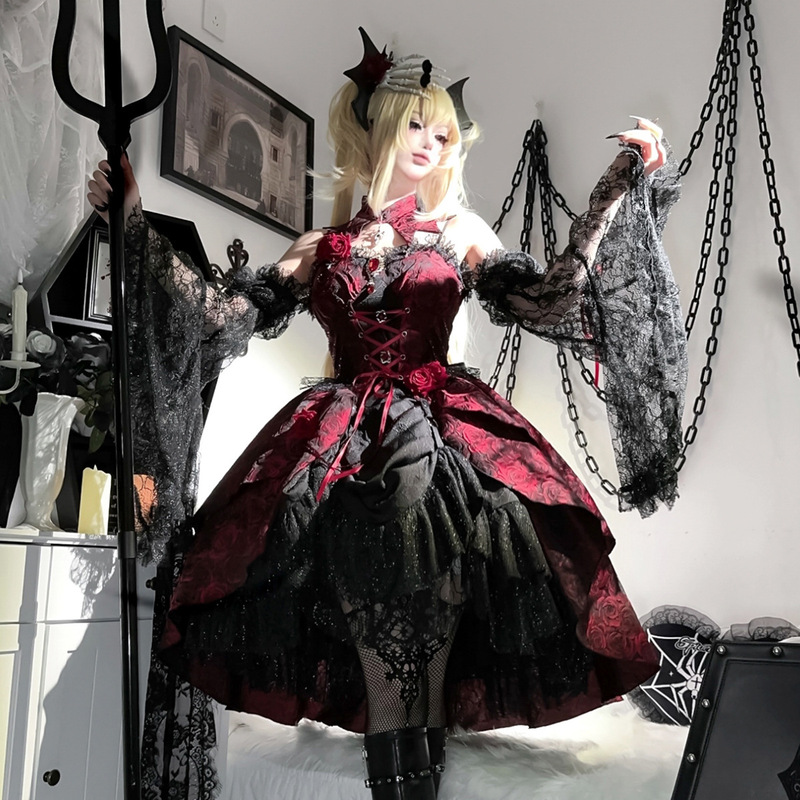 熊逗醤オリジナルバラ皿ロリータ女Lolitaサスペンダースカート日常かわいい甘いスカート7109|undefined