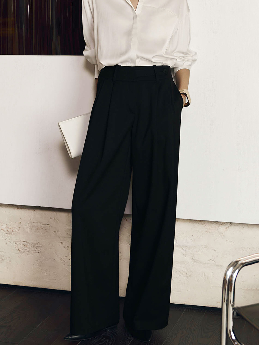 El temperamento francés elegante pantalones rectos de otoño y invierno 2025, nuevos pantalones de cintura alta plegados, diseño de temperamento, ropa de moda para mujeres