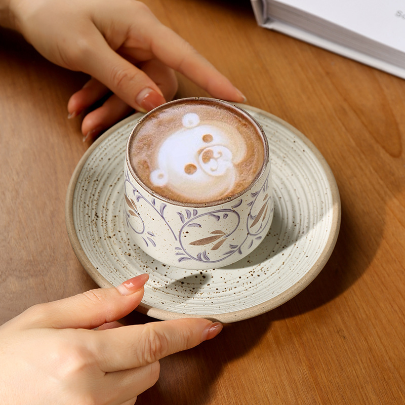 日式陶瓷咖啡杯拿铁杯拉花杯茶杯手绘功釉下彩茶杯饮料随束口杯