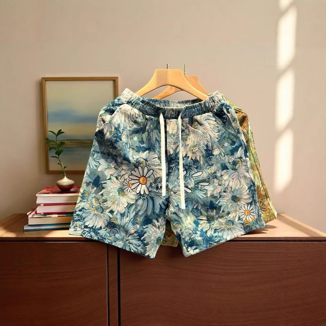 Retro Floral Print Shorts For Men Women, Loose Fit 5-Inch Casual Beach Shorts With All-Over Vintage Pattern, Lightweight Summer Streetwear_viptrois.com