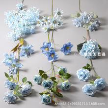 蓝色系仿真花假花束人造绢花塑料插花艺摆件婚庆婚礼布置客厅装饰
