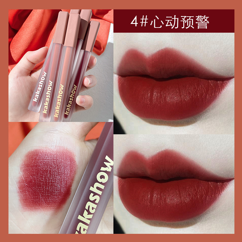 Kakashow rosa esmalte de labios satinado mate terciopelo mate no es fácil de pegar taza de lápiz labial de barro de labios de larga duración sin decoloración cosméticos