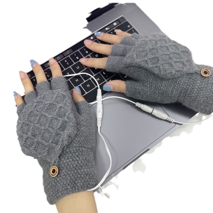 Suministro directo de fábrica de punto de tela escocesa jacquard guantes de calefacción eléctrica calentador de invierno Guantes de calefacción eléctrica USB fuente de comercio electrónico transfronterizo