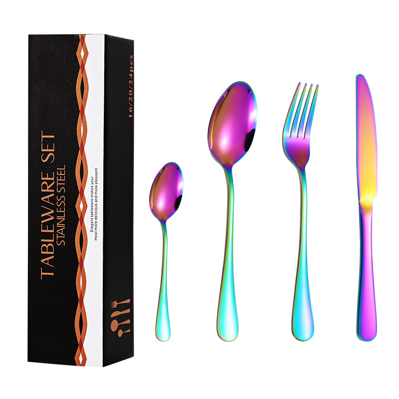Amazon popular vajilla de acero inoxidable occidental 16 piezas traje 1010 cuatro piezas principales cuchillo, tenedor y cuchara traje de caja de regalo transfronterizo