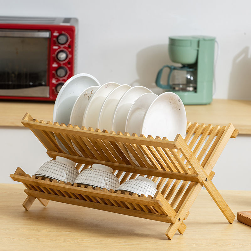 Household Draining Bowl Rack for Drying Dishes, Bamboo Wooden Dish Cabinet, Tea Cup Storage Rack, Multifunctional Kitchen Organizer