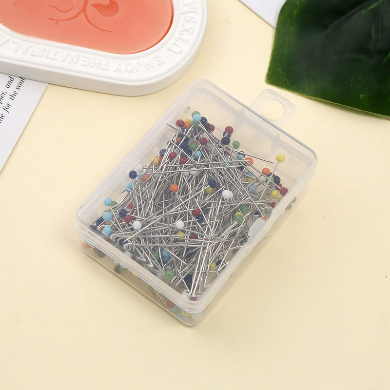 200 штук булавок с стеклянными головками в упаковке из полипропилена, цветных булавок с стеклянными головками в коробке, булавок для свадебных платьев.