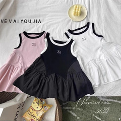 Little girl summer Korean vest skirt 2024 new girl fashionable splicing dress summer thin suspender skirt