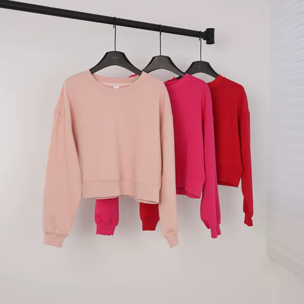 (in Stock) Short Air-Layer Sweatshirt Sports Top for Women, Slim-Fit Casual Loose Stand-Collar Sweatshirt for Women