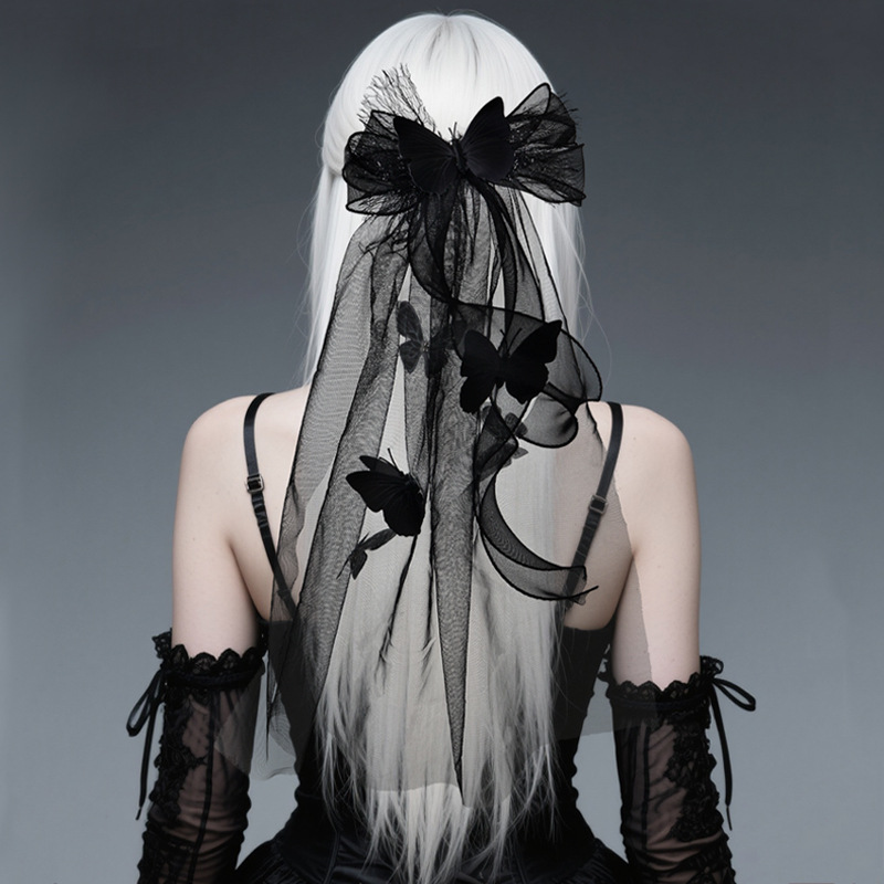 Nuevo tocado de Halloween transfronterizo oscuro mariposa broche de pelo fantasma vestido negro para la novia accesorios de fotografía