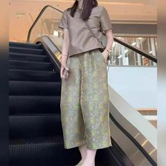 原版夏新中式高档提花阔腿裤国风潮流高端咖啡色衬衫气质两件套女