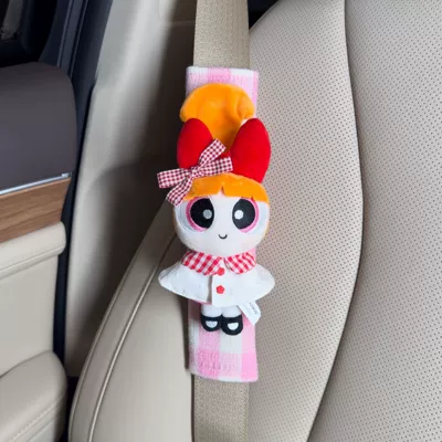 Sürətlər qutusu və əl tormozu başlıqları – Powerpuff Girls Plush Doll Car - genuine-powerpuff-girls-shoulder-cover-pink-plaid-and-coarse-linen-orange-hair-flower-red-plaid-knot-doll-collar