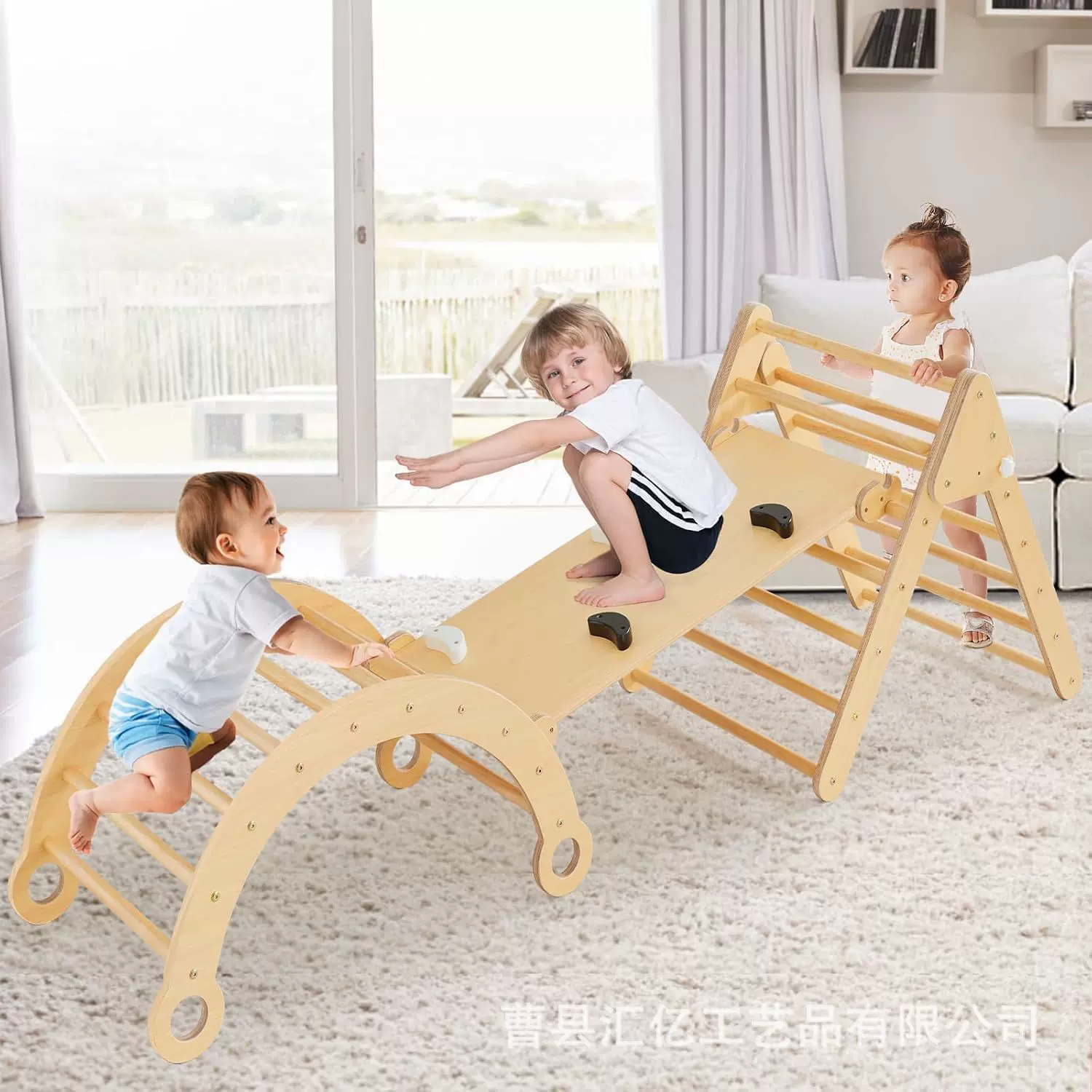 木制婴儿爬山玩具可折叠蒙特梭利攀岩架带坡道室内游乐场攀爬玩具