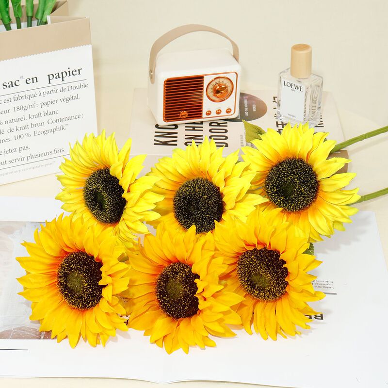 3-Headed Sunflower Single-Headed Sunflower Xiaohongshu Ins Style Decorative Ornaments Photo Props Artificial Flowers