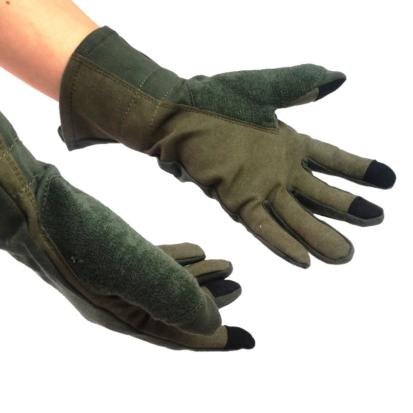 Pilot touch screen leather gloves sheep leather fireproof logo flame retardant extended green riding driving work gloves