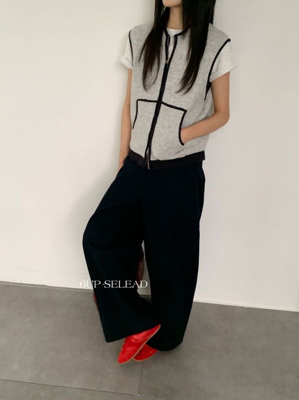 6UP秋韩系羊毛撞色毛衣女背心马甲广州十三行新款拉链针织衫50280|undefined