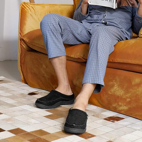 Men's Slip-On Soft Heel Slippers for Indoor and Outdoor Warm Plush Comfortly Padded Wide Deer Fur Non-Slip Home Shoes